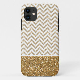 Gold Glam Faux Glitter Chevron iPhone 11 Case