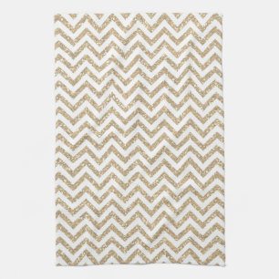 Gold Glam Faux Glitter Chevron Kitchen Towel