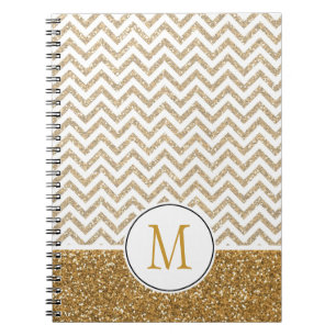 Gold Glam Faux Glitter Chevron Notebook
