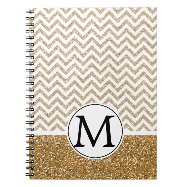 Gold Glam Faux Glitter Chevron Notebook (Front)