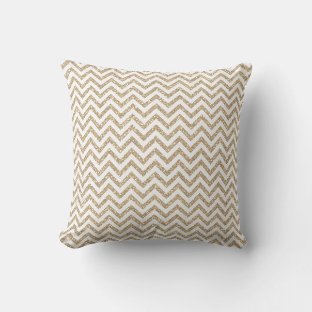 Gold Glam Faux Glitter Chevron Throw Pillow (Front)