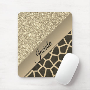 Gold Glam Giraffe Print Mouse Pad