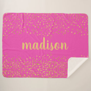 Gold Glam Glitter Confetti   Personalized Pink Sherpa Blanket