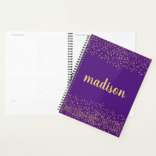 Gold Glam Glitter Confetti Personalized Purple Planner