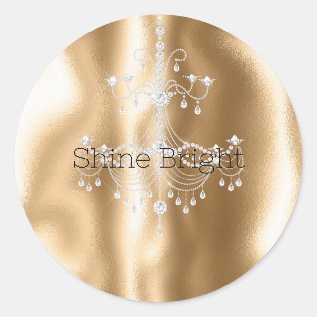 Gold Glam Glitter Diamond Chandelier Classic Round Sticker (Front)