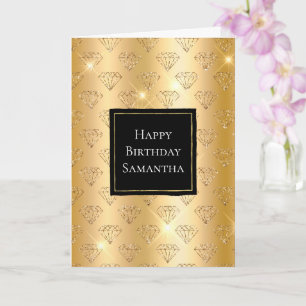 Gold Glam Glitter Diamonds Birthday Card