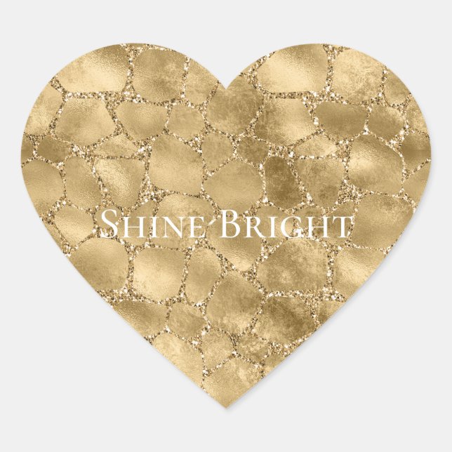 Gold Glam Glitter Giraffe Print   Heart Sticker (Front)