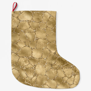 Gold Glam Glitter Giraffe Print Large Christmas Stocking