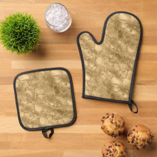 Gold Glam Glitter Giraffe Print     Oven Mitt & Pot Holder Set