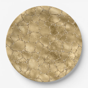 Gold Glam Glitter Giraffe Print   Paper Plate