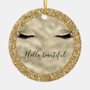 Gold Glam Glitter Girly Eyelashes personalized Ceramic Ornament