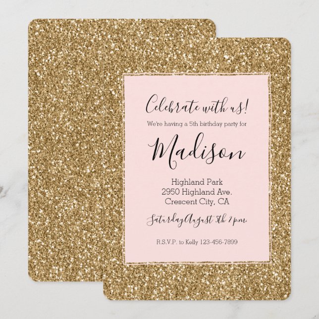 Gold Glam Glitter Invitation (Front/Back)