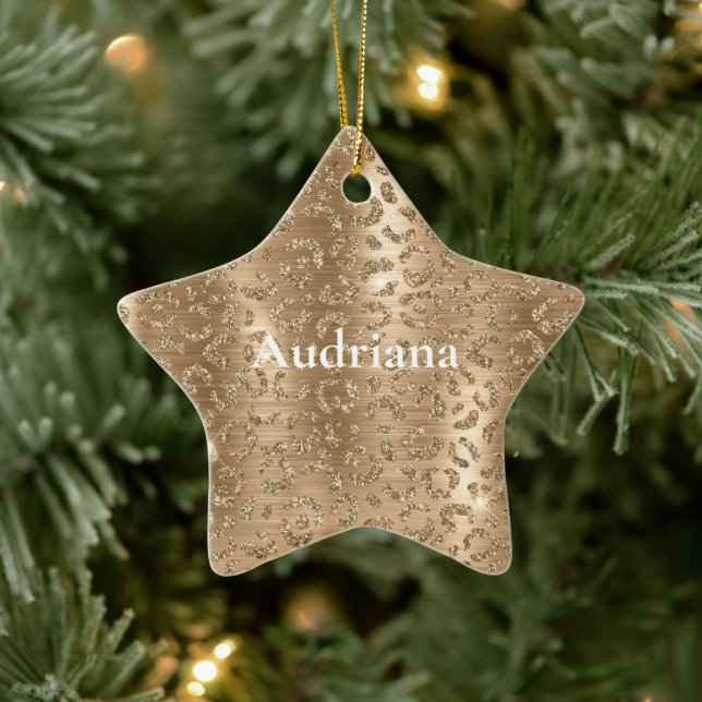 Gold Glam Glitter Leopard Print Ceramic Ornament (Tree)