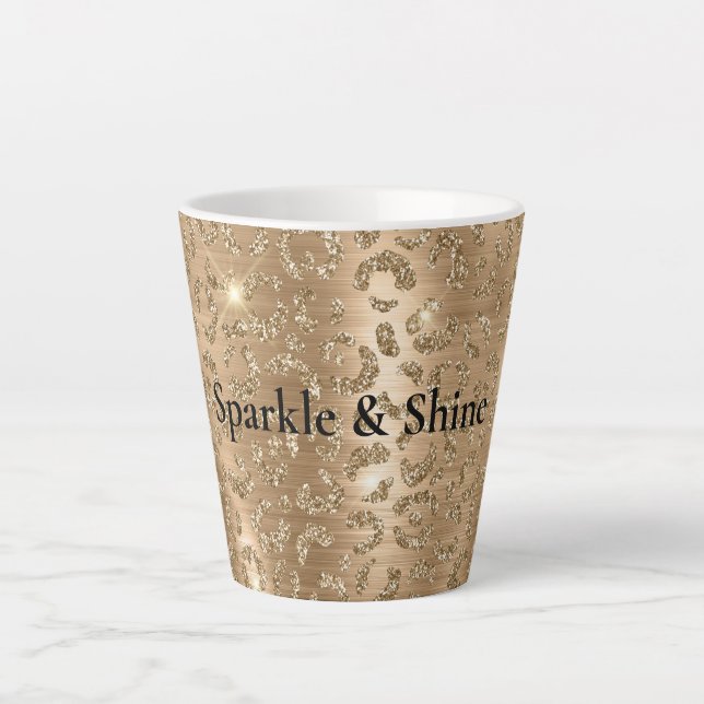 Gold Glam Glitter Leopard Print Latte Mug (Front)