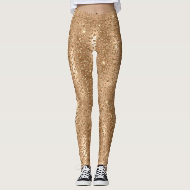Gold Glam Glitter Leopard Print Leggings (Front)