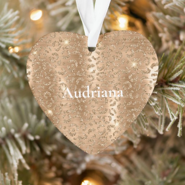 Gold Glam Glitter Leopard Print Ornament (Tree)