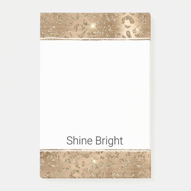 Gold Glam Glitter Leopard Print Post-it Notes (Front)
