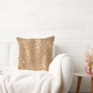 Gold Glam Glitter Leopard Print Throw Pillow