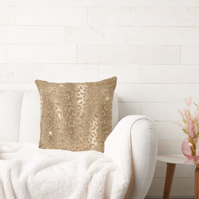 Gold Glam Glitter Leopard Print Throw Pillow (Couch)