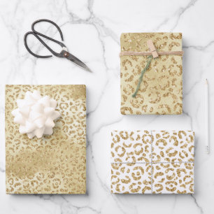 Gold Glam Glitter Leopard Print         Wrapping Paper Sheet