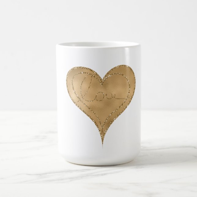 Gold Glam Glitter Love Heart Coffee Mug (Center)