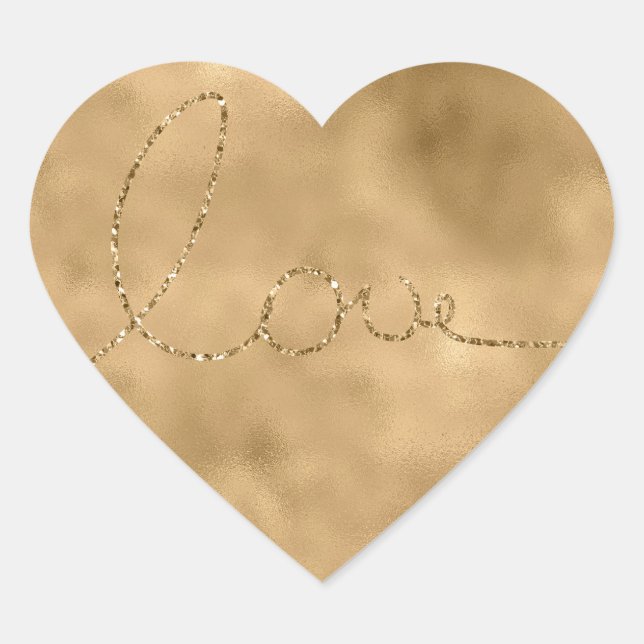 Gold Glam Glitter Love Heart Heart Sticker (Front)
