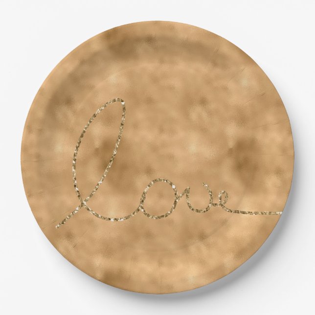 Gold Glam Glitter Love Paper Plate (Front)