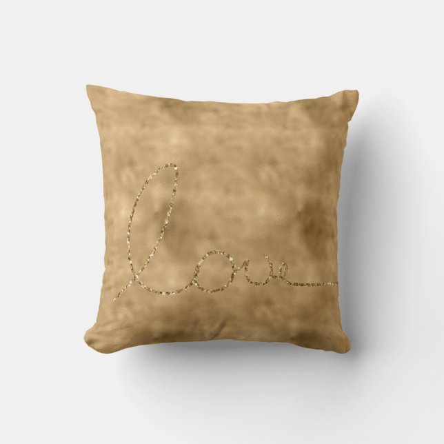 Gold Glam Glitter Love Throw Pillow (Front)