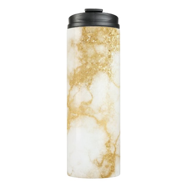 Gold Glam Glitter Marble Thermal Tumbler (Front)