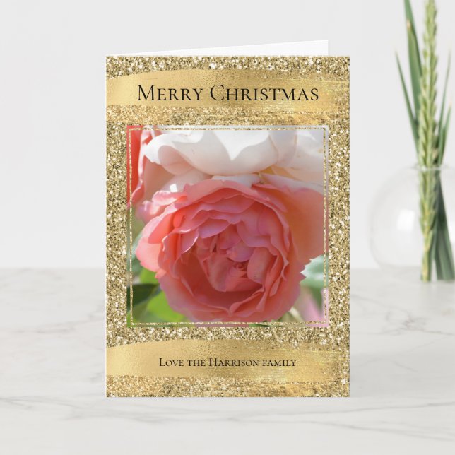 Gold Glam Glitter Personalized Photo   Card (Front)