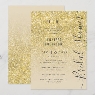 Gold Glam Glitter Script Bridal Shower  Invitation