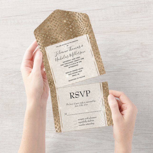Gold Glam Glitter Snake Skin All In One Invitation (Tearaway)