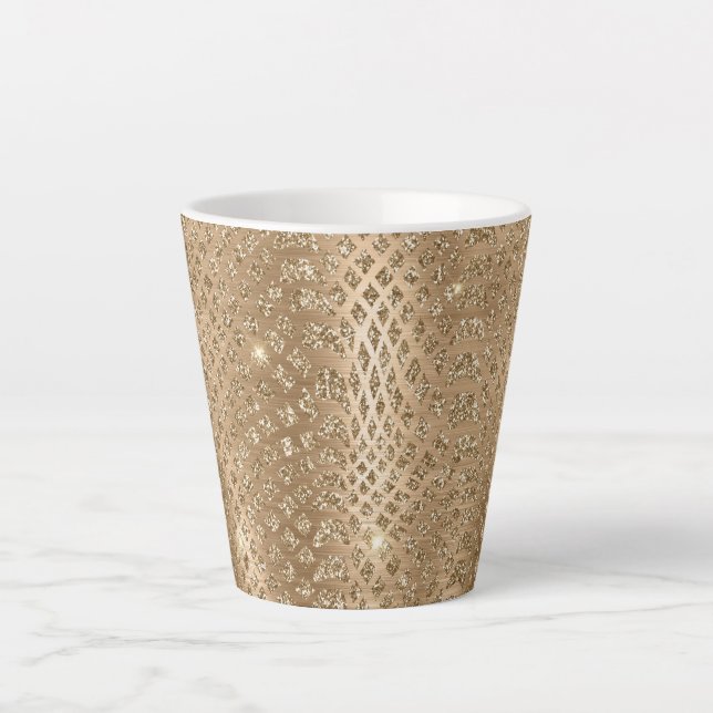 Gold Glam Glitter Snake Skin Latte Mug (Front)
