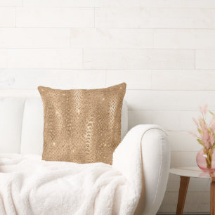 Gold Glam Glitter Snake Skin Throw Pillow