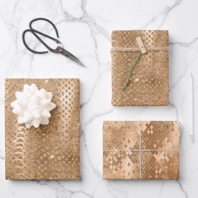Gold Glam Glitter Snake Skin Wrapping Paper Sheet (Front)