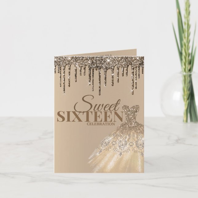 Gold Glam Glitter Spark Sweet 16 Birthday Party Invitation (Front)