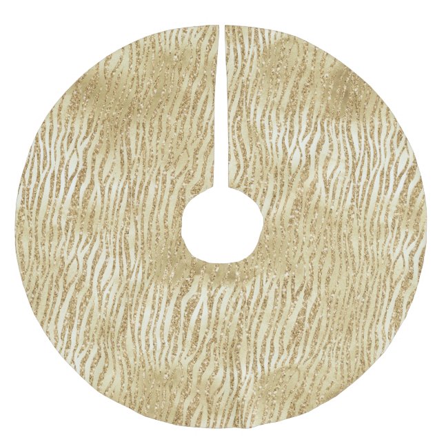 Gold Glam Glitter Zebra Print   Brushed Polyester Tree Skirt (Front)