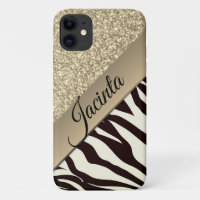  Gold Glam Glitter Zebra Print Personalized