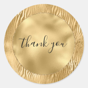 Gold Glam Glitz Zebra Print Classic Round Sticker