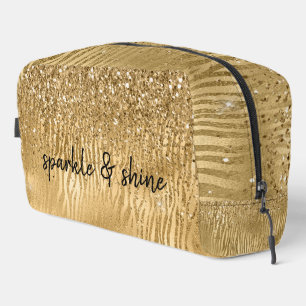 Gold Glam Glitz Zebra Print Faux Glitter Dopp Kit