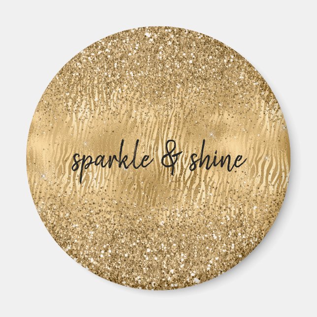 Gold Glam Glitz Zebra Print Faux Glitter Magnet (Front)