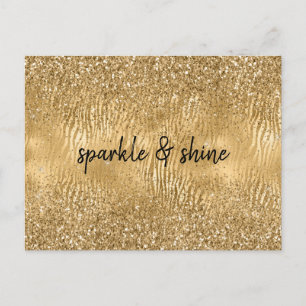 Gold Glam Glitz Zebra Print Faux Glitter Postcard