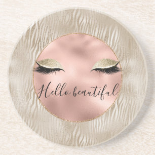 Gold Glam Glitzy Eyelashes Zebra Print Coaster
