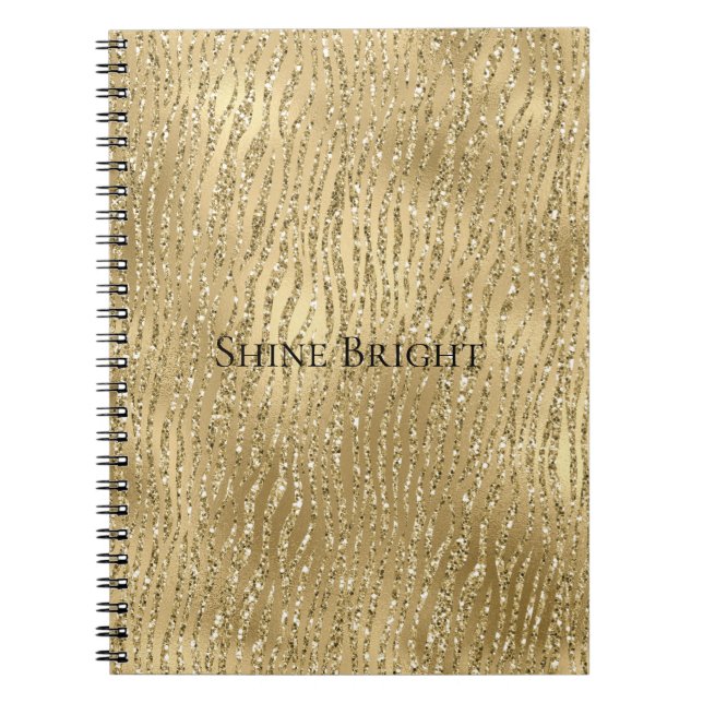 Gold Glam Glitzy Glitter Zebra Print    Notebook (Front)