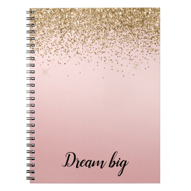 Gold Glam Glitzy Sparkle Glitter Pink Ombre Notebook (Front)