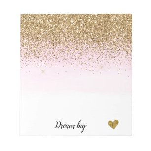 Gold Glam Glitzy Sparkle Glitter Pink Ombre Notepad