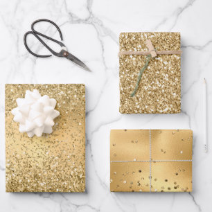 Gold Glam Glitzy Sparkle Glitter     Wrapping Paper Sheet