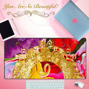 Gold Glam Initial I Monogram Motivation Abstract Desk Mat