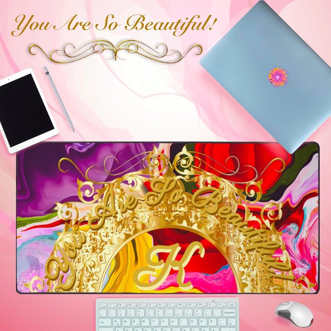 Gold Glam Initial K Monogram Motivation Abstract  Desk Mat (Creator Uploaded)