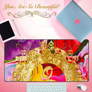 Gold Glam Initial Q Monogram Motivation Abstract Desk Mat